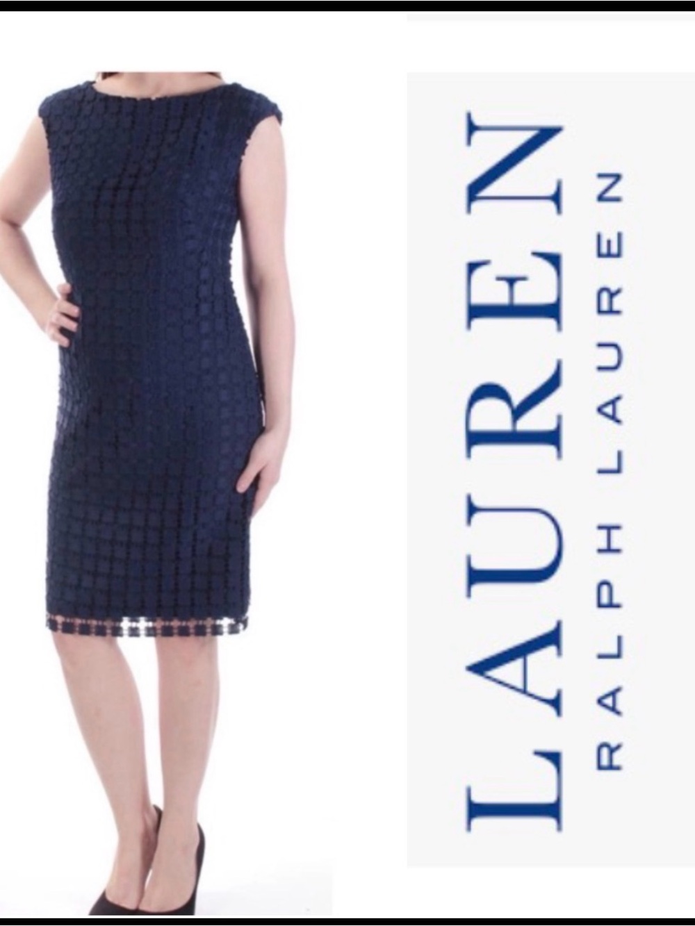 NWT Ralph Lauren  Women's Geometric square  overlay navy dress size 18W